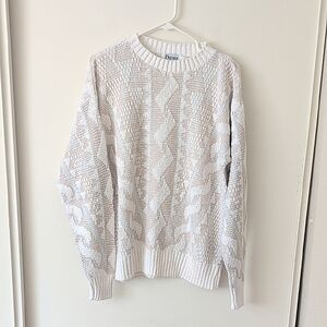Vintage Mens Womens Medium Sweater Beige Cotton Coastal Beachy Cottage Nautical